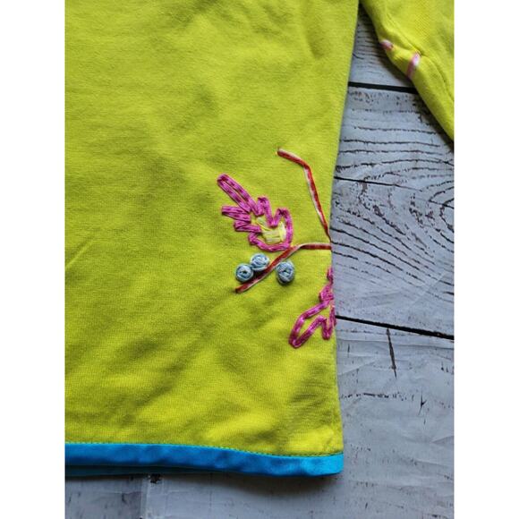 Michael Simon Cotton Embroidered Ribbon Neon Green Open front Cardigan M READ - Picture 11 of 13